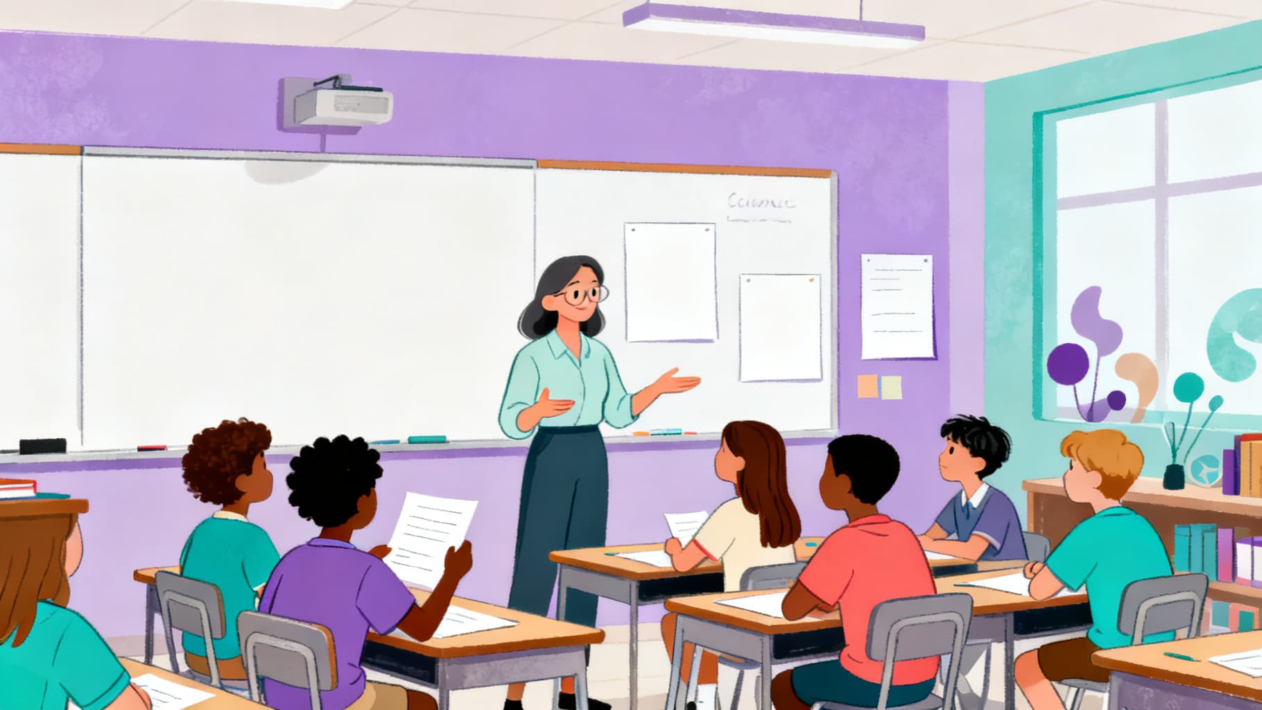 Teacher guiding students through a science WebQuest classroom discussion