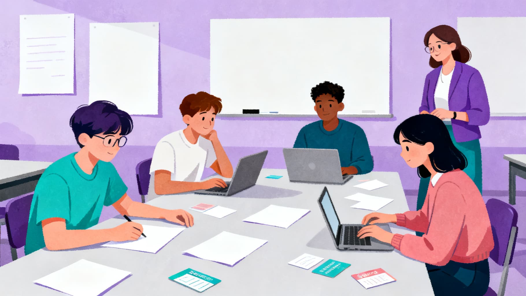 Students organizing research notes for WebQuest examples