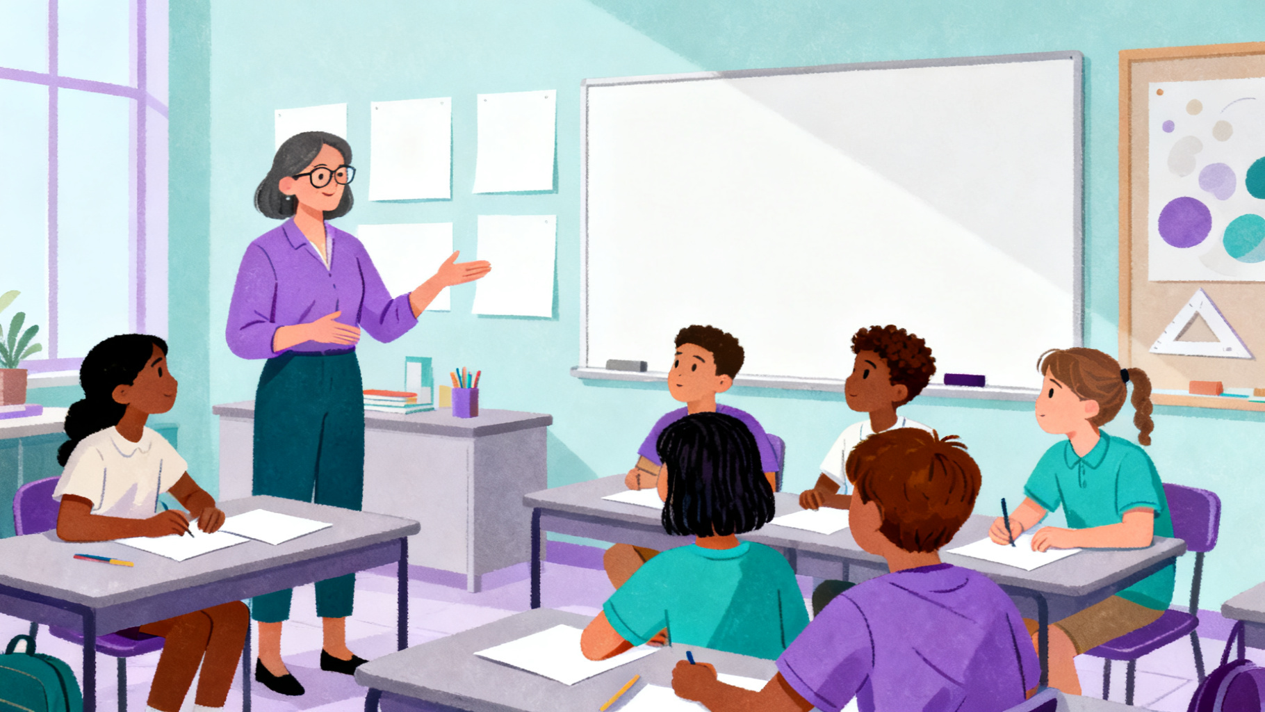 Teacher and students using critical thinking activities for adults in a classroom discussion