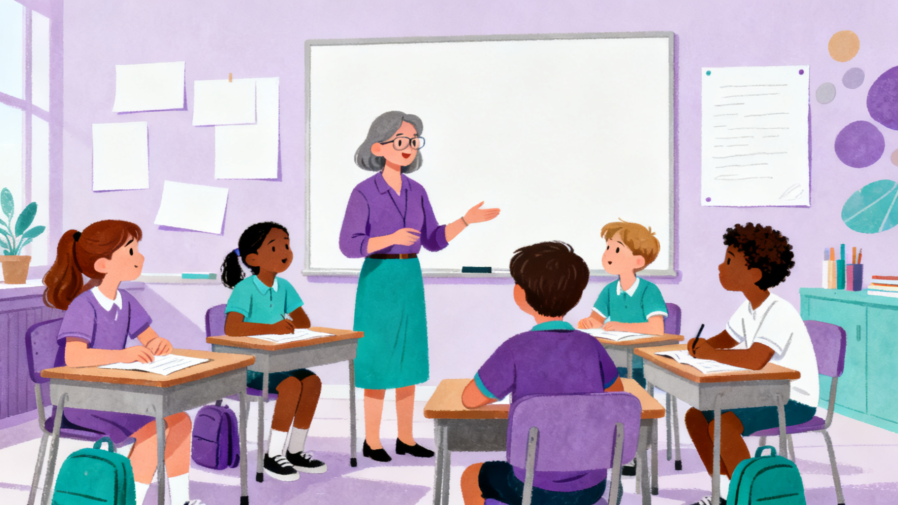 Teacher and students using critical thinking questions in a classroom discussion