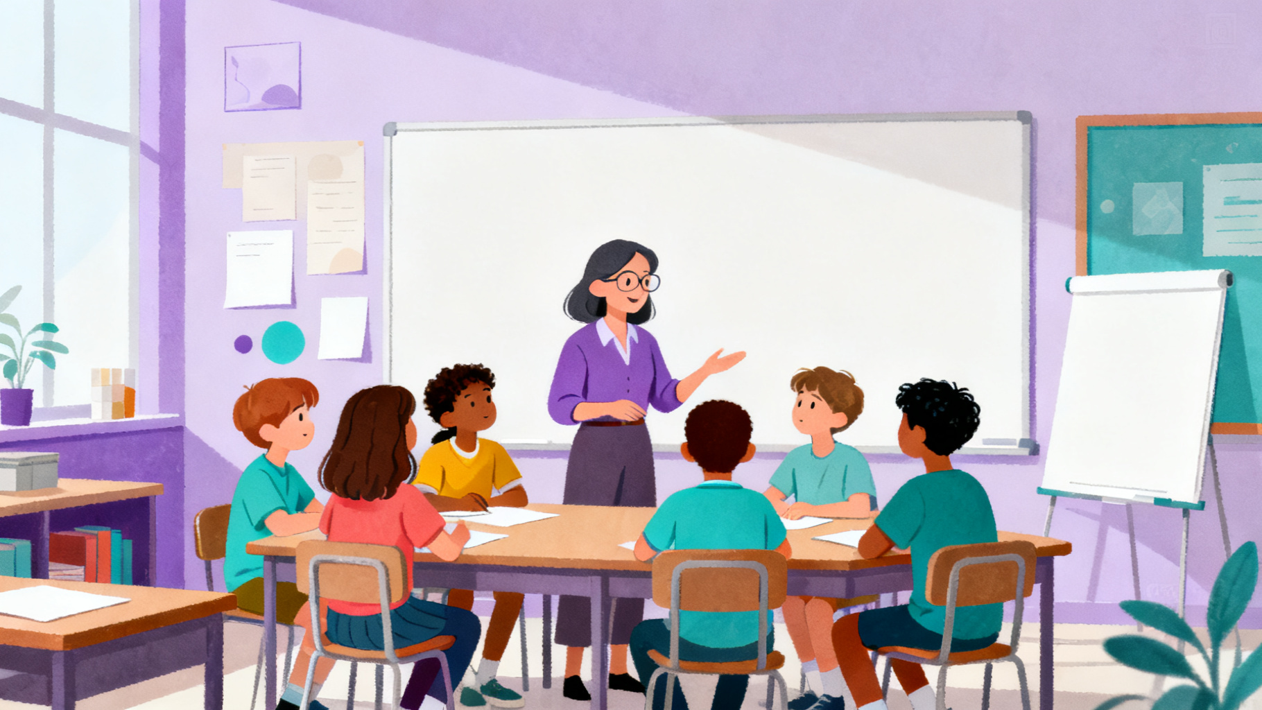 Teacher and students using create critical thinking questions in a classroom discussion