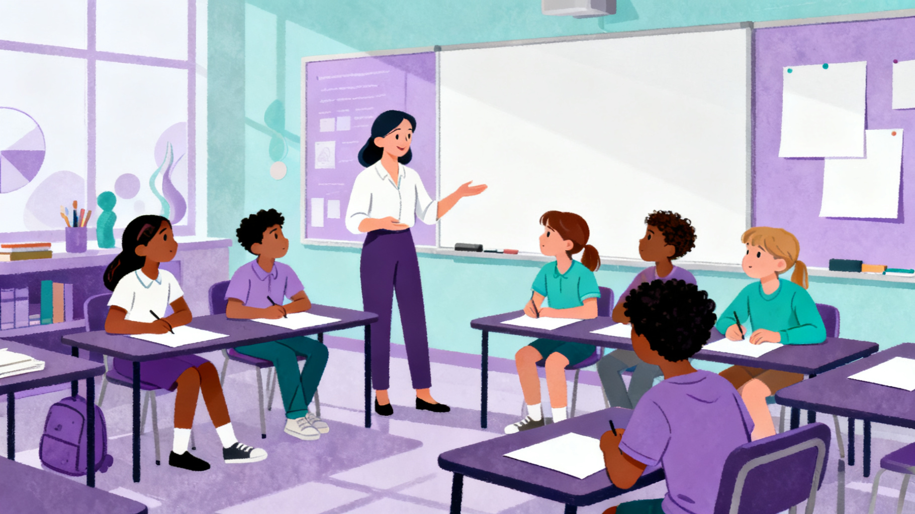 Teacher and students using identify bias activities in a classroom discussion