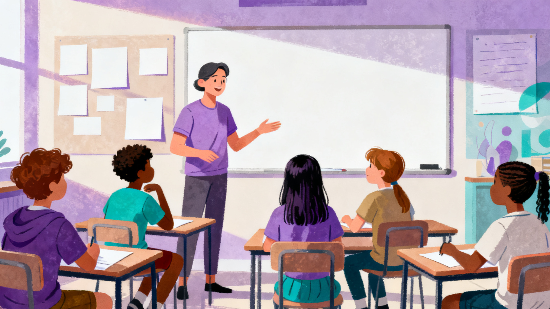 Teacher and students using logical fallacies exercises in a classroom discussion