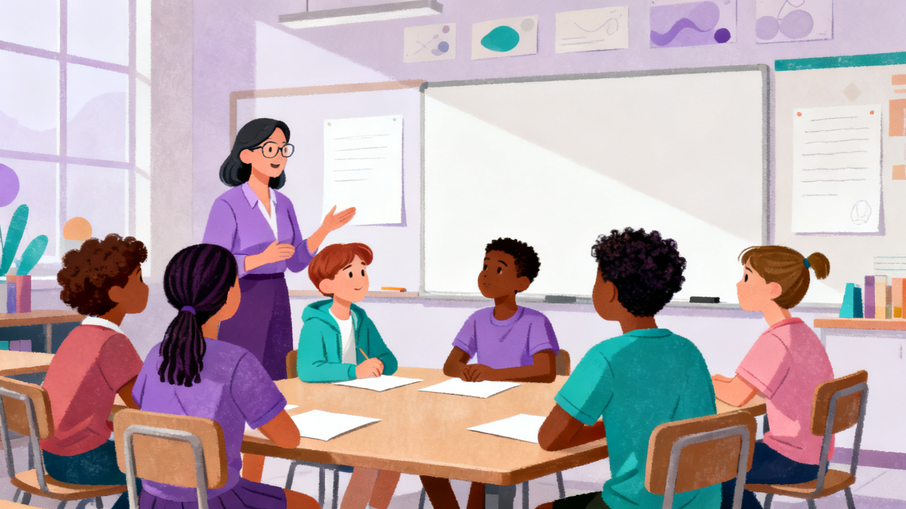 Teacher guiding students through a Civil Rights Movement WebQuest classroom discussion