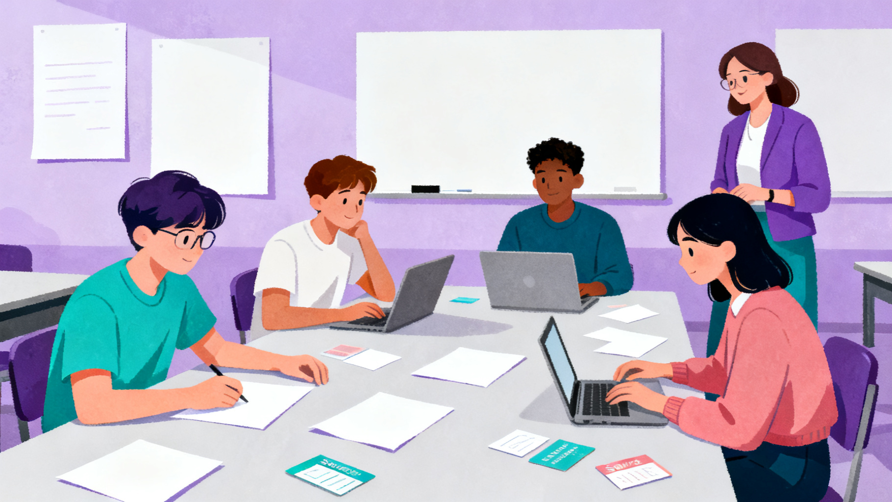 Students organizing research notes for WebQuest examples