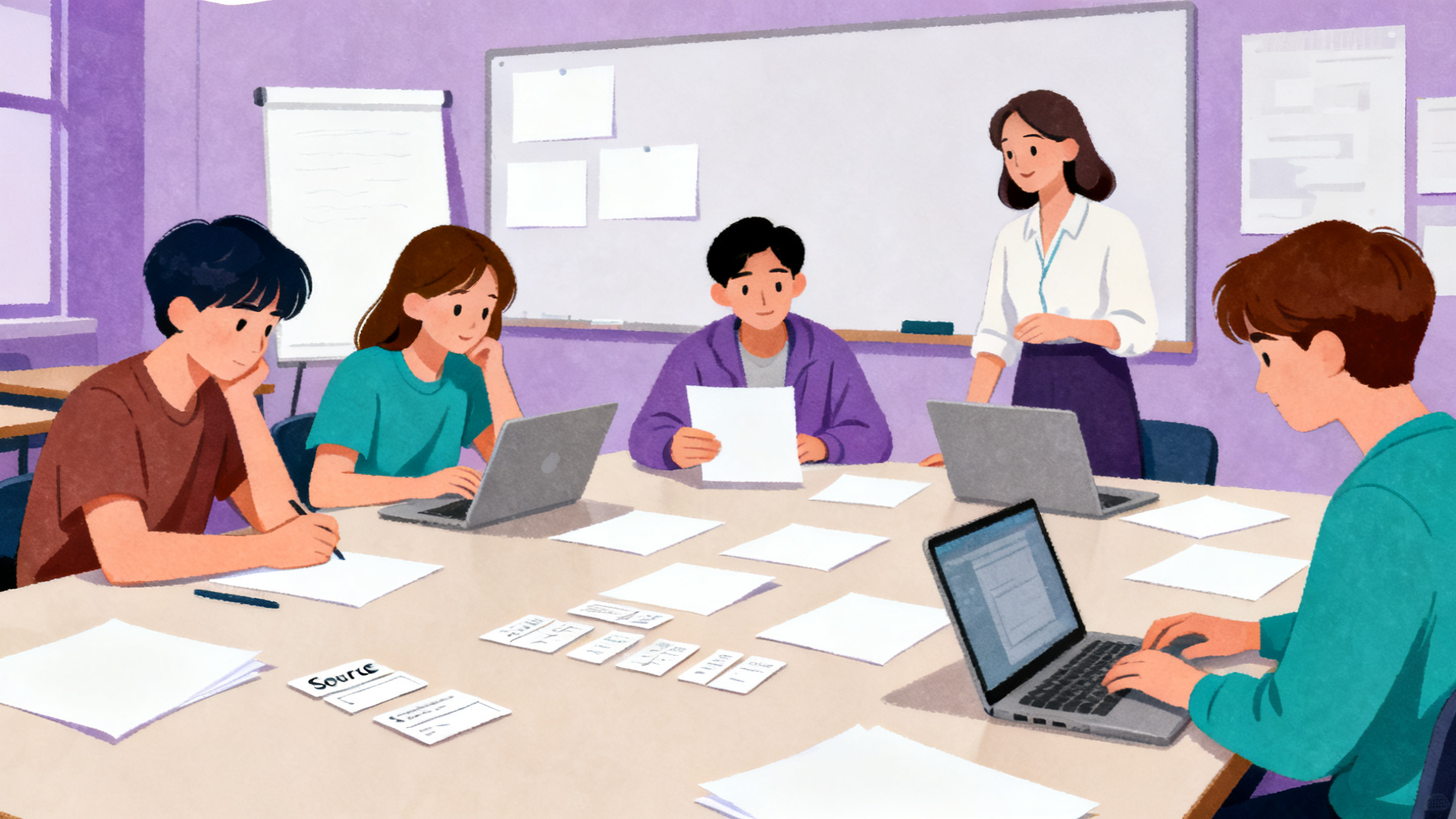 Students organizing research notes for WebQuest template